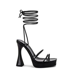 Jeffery Campbell Shoes Womens Black Strappy Lace Up Prima Donna Heels Square Toe